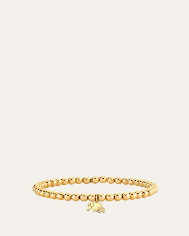 14K Yellow Gold Bead and Elephant Family Charm Bracelet